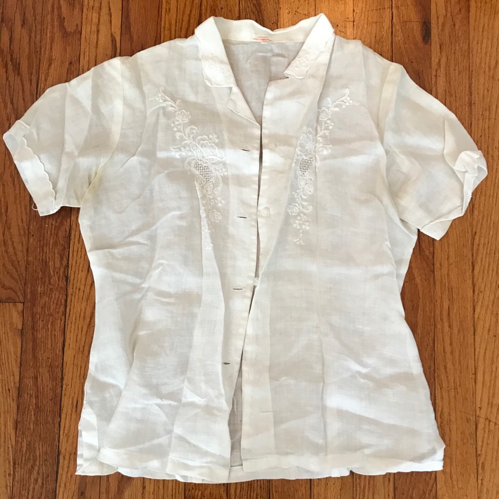 Vintage Hand Embroidered 100% Linen Shirt
